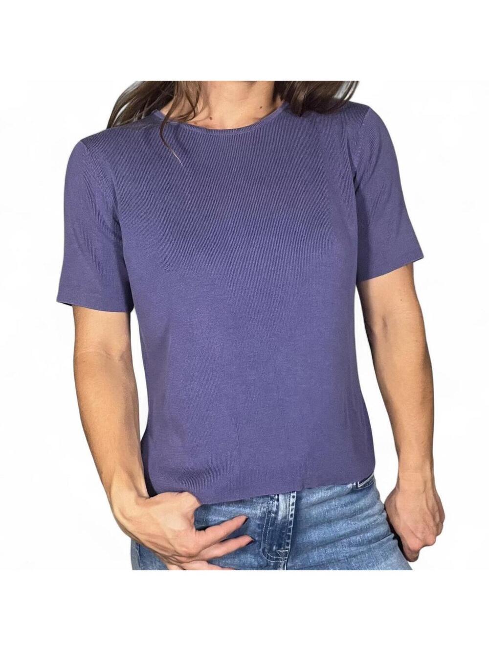 Talbots Silk Blend Purple Short Sleeve Knit Top Size Small